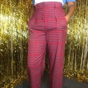 TOPSHOP plaid high-waisted pants
